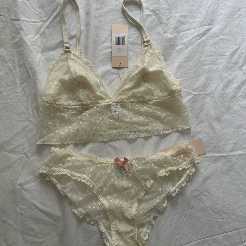 one of a kind ivory eberjey swiss dot longline bralette and panty set